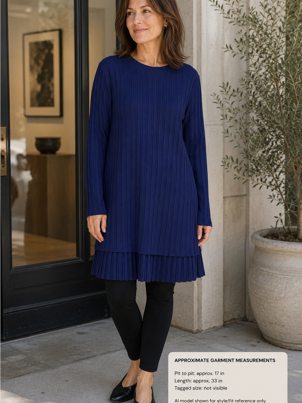 Eileen Fisher Navy Ribbed Knit Tunic Top